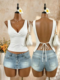 Women's Backless Tie-up Fashion Designer Crop Tank Top Singlets
