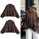 Women's Bat Sleeves Fashion Designer S-L Suede Jackets