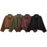 Women's Bat Sleeves Fashion Designer S-L Suede Jackets