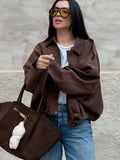 Women's Bat Sleeves Fashion Designer S-L Suede Jackets