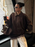 Women's Bat Sleeves Fashion Designer S-L Suede Jackets
