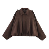 Women's Bat Sleeves Fashion Designer S-L Suede Jackets