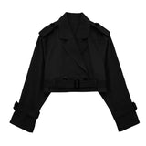 Women's Belted XS-L Button Fashion Designer Cropped Jackets-Women's Fashion Designer Jackets-Women&#x27;s fashion designer plus size clothes