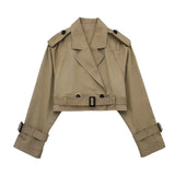 Women's Belted XS-L Button Fashion Designer Cropped Jackets-Women's Fashion Designer Jackets-Women&#x27;s fashion designer plus size clothes