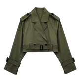 Women's Belted XS-L Button Fashion Designer Cropped Jackets-Women's Fashion Designer Jackets-Women&#x27;s fashion designer plus size clothes