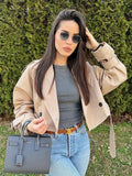 Women's Belted XS-L Button Fashion Designer Cropped Jackets-Women's Fashion Designer Jackets-Women&#x27;s fashion designer plus size clothes