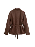 Women's Belted Button Fashion Designer Faux Suede Jackets-Women's Fashion Designer Jackets