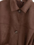 Women's Belted Button Fashion Designer Faux Suede Jackets-Women's Fashion Designer Jackets