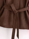 Women's Belted Button Fashion Designer Faux Suede Jackets-Women's Fashion Designer Jackets