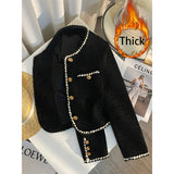 Women's Blazer Fashion Designer Cropped Tweed S-XL Jackets-Women's Fashion Designer Jackets-Black Thicken-Women&#x27;s fashion designer plus size clothes