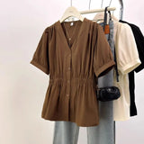 Women's Blouse 1-4XL Fashion Elastic Waist Designer T-Shirts (Plus Size)-Women's Tops Fashion Designer Plus Size T-Shirts / Blouses-International Women's Clothing