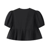 Women's Blouse Bow Tie Back Fashion Designer Puffed Sleeves T-Shirts