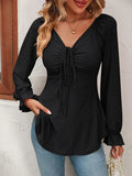Women's Blouse Drawstring Top Fashion Designer Puffed Long-Sleeve Tops-Women's Fashion Designer Long-Sleeve Tops