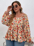 Women's Blouse 1-8XL Fashion Designer Square Neck Long-Sleeve Tops (Plus Size)-Women's Fashion Designer Plus Size Long-Sleeve Tops-International Women's Clothing