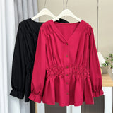 Women's Blouse Fashion Designer 4-6XL Shirt Long-Sleeve Tops (Plus Size)