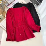 Women's Blouse Fashion Designer 4-6XL Shirt Long-Sleeve Tops (Plus Size)