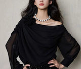 Women's Blouse Fashion Designer Ruffled Chiffon S-3XL Long-Sleeve Tops