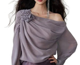Women's Blouse Fashion Designer Ruffled Chiffon S-3XL Long-Sleeve Tops