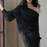 Women's Blouse Fashion Designer Ruffled Chiffon S-3XL Long-Sleeve Tops