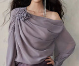 Women's Blouse Fashion Designer Ruffled Chiffon S-3XL Long-Sleeve Tops