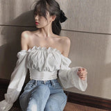 Women's Blouse Top Fashion Designer Back Tie Puffed Long-Sleeve Tops