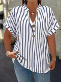 Women's Blouse Tops Striped Blouse 1-5XL Fashion Designer T-Shirts (Plus Size)-Women's Tops Fashion Designer T-Shirts / Blouses-International Women's Clothing
