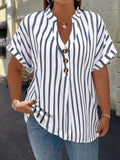 Women's Blouse Tops Striped Blouse 1-5XL Fashion Designer T-Shirts (Plus Size)-Women's Tops Fashion Designer T-Shirts / Blouses-International Women's Clothing
