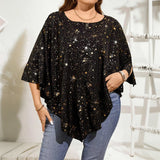 Women's Blouse Tunic Sequin 2-5XL Fashion Designer T-Shirts (Plus Size)