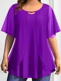 Women's Blouses Chiffon Layered Fashion Designer T-Shirts (Plus Size)