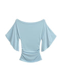 Women's Blouses Tops Fashion M-L Designer Bat Sleeve T-Shirts