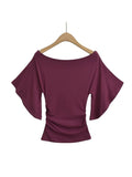 Women's Blouses Tops Fashion M-L Designer Bat Sleeve T-Shirts