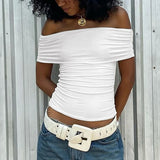 Women's Boat Neck Blouse Fashion Designer Tops T-Shirts