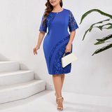 Women's Bodycon 3-6XL Fashion Designer Lace Midi Dresses (Plus Size)-Women's Fashion Designer Plus Size Dresses-Blue-Women&#x27;s fashion designer plus size clothes
