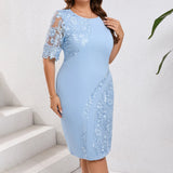 Women's Bodycon 3-6XL Fashion Designer Lace Midi Dresses (Plus Size)-Women's Fashion Designer Plus Size Dresses-light blue-Women&#x27;s fashion designer plus size clothes
