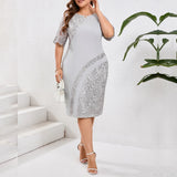Women's Bodycon 3-6XL Fashion Designer Lace Midi Dresses (Plus Size)-Women's Fashion Designer Plus Size Dresses-GRAY-Women&#x27;s fashion designer plus size clothes