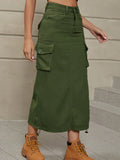 Women's Bodycon Fashion S-XL Designer Cargo Drawstring Skirts (Long)