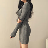 Women's Bodycon Ribbed Knitted Fashion Designer V-neck Dresses (Short)