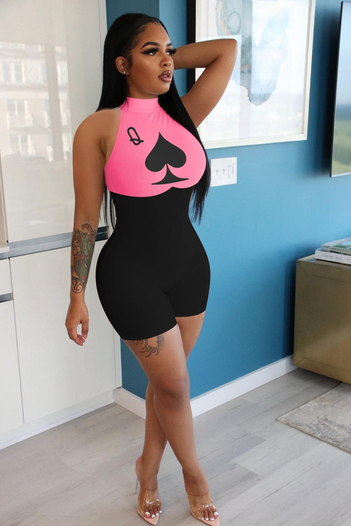 Women's Bodycon Rompers Fashion Designer Poker Queen Jumpsuits (Plus Size)