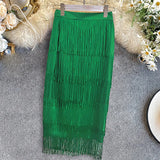 Women's Bodycon S-2XL Fashion Designer Tassel Skirts (Midi)