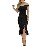 Women's Bodycon Sequin Fashion Designer Ruffled Trim Dresses (Midi)