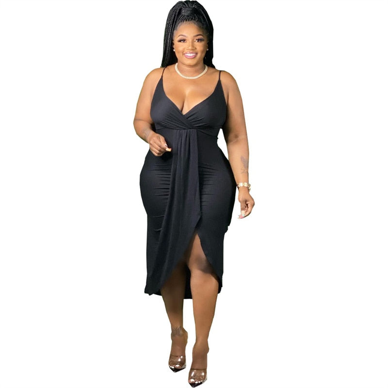 Women's Bodycon Sling Fashion Designer Button Up Midi Dresses (Plus Size)