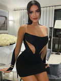 Women's Bodycon Transparent Fashion Designer Asymmetrical Neck Dresses (Short)