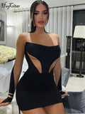 Women's Bodycon Transparent Fashion Designer Asymmetrical Neck Dresses (Short)