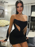 Women's Bodycon Transparent Fashion Designer Asymmetrical Neck Dresses (Short)