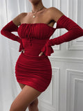 Women's Bodycon XS-L Ruffles Designer Fashion Corset Mini Dresses (Short)-Women's Fashion Designer Dresses-Wine Red Dress-Women&#x27;s fashion designer plus size clothes