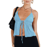 Women's Bowknot Lace-Up Crop Tank Tops Corset Fashion Designer S-L Singlets