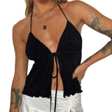 Women's Bowknot Lace-Up Crop Tank Tops Corset Fashion Designer S-L Singlets