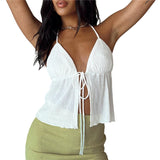 Women's Bowknot Lace-Up Crop Tank Tops Corset Fashion Designer S-L Singlets