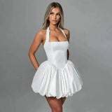 Women's Bubble Halter Fashion Designer Mini Dresses (Short)