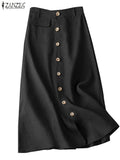 Women's Button 2-5XL Fashion Designer A-line Midi Skirts (Plus Size)